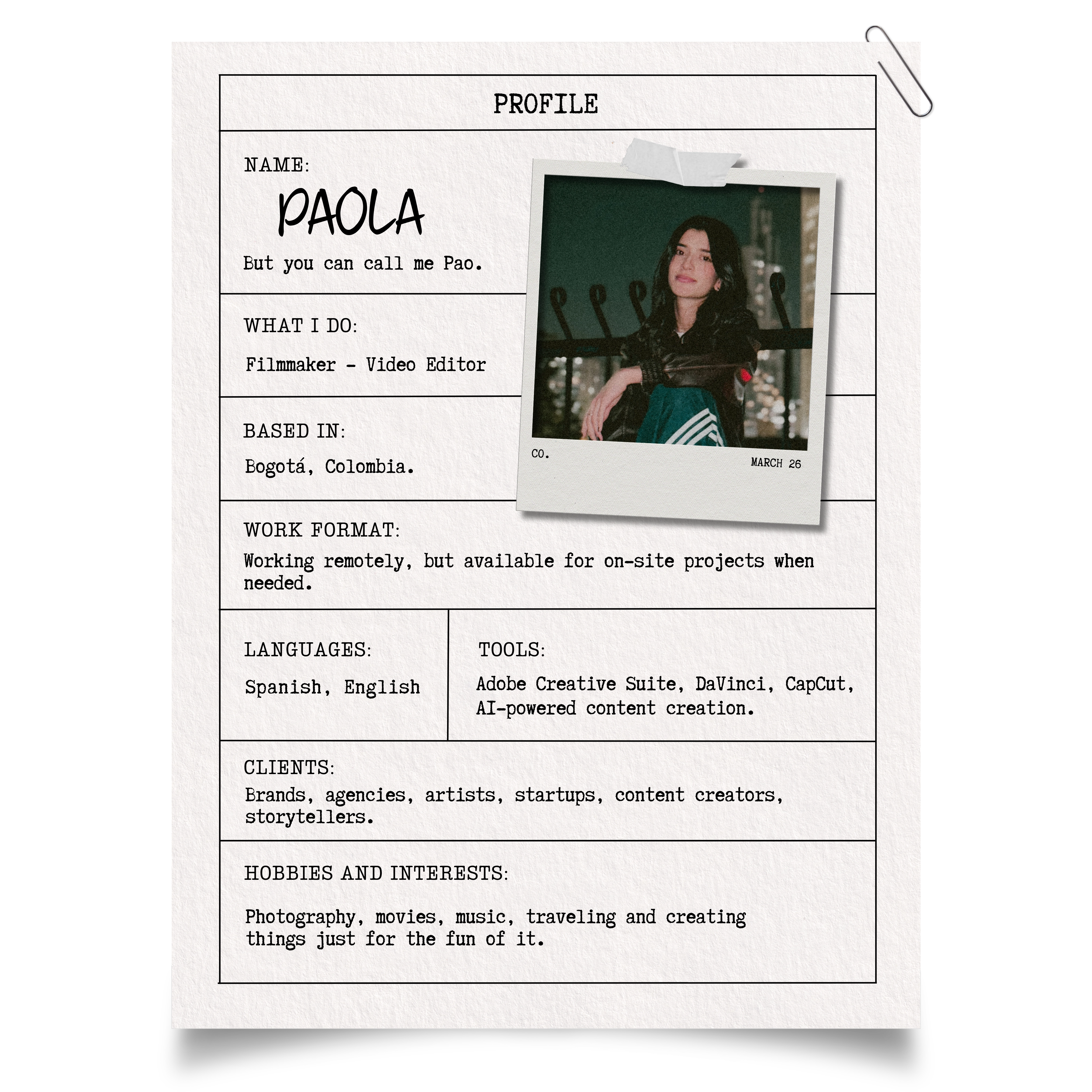 About Me Profile